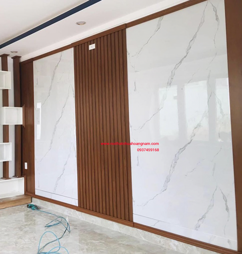 Trang trí ốp tường nhựa giả đá, Lam gỗ nhựa - LN004